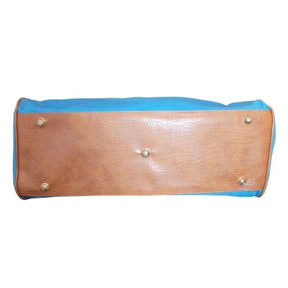 Blue & Brown Canvas & Faux Leather Avon Tote Bag With Anchor Logo 21" W X 15.5" - Picture 9 of 11